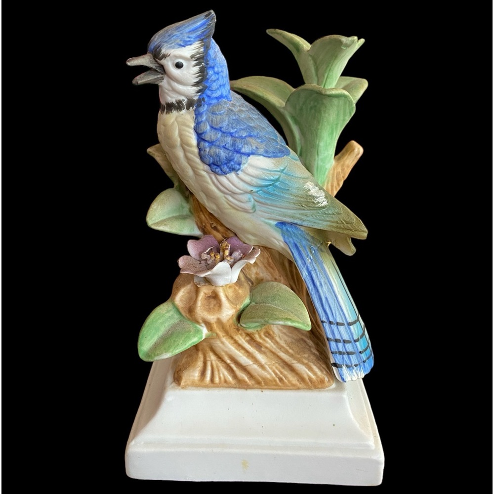 Vintage Norleans Japan Porcelain Blue Jay Bird Figurine 5.5”